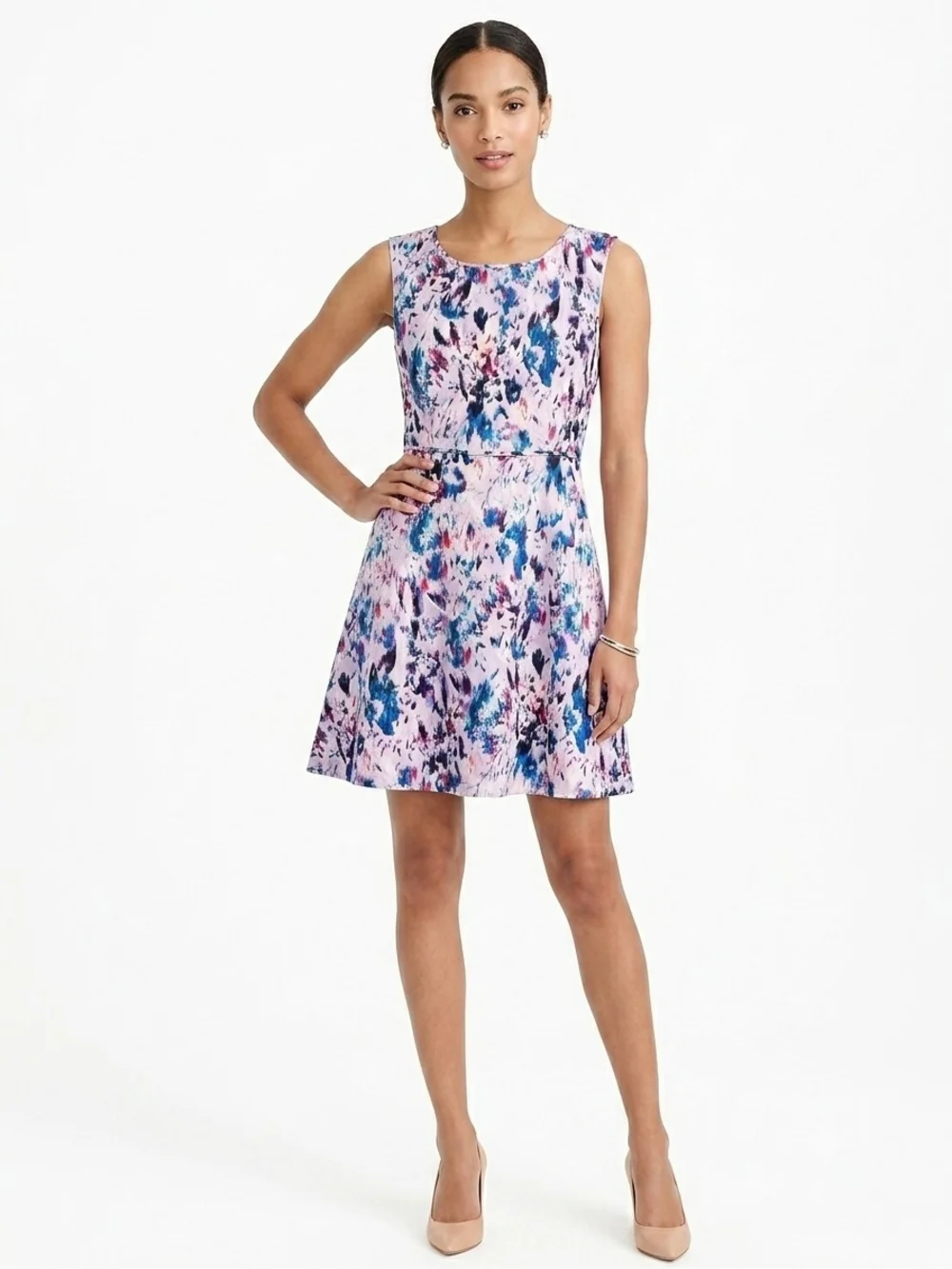 NWT J.Crew Watercolor Abstract Floral Shift A Line Dress Lilac Multi Size 8